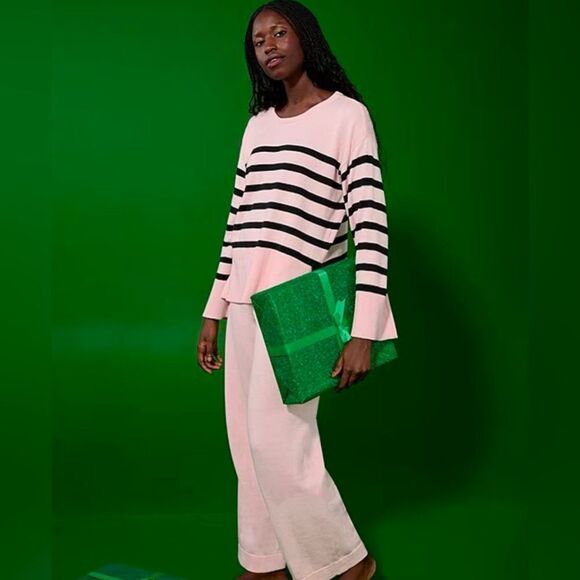 kate spade LβPink Black Stripe Crewneck Knit Long Sleeve Pant Lounge PJ Outfit - Picture 8 of 17